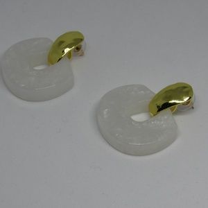 Chunky White Acetate Earrings with Gold Plate